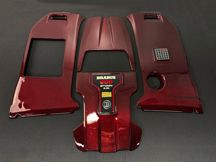 Brabus 900 Carbon Fiber Hood Cover + Hood Under Cover + Red Engine Cover for W463A G-Class